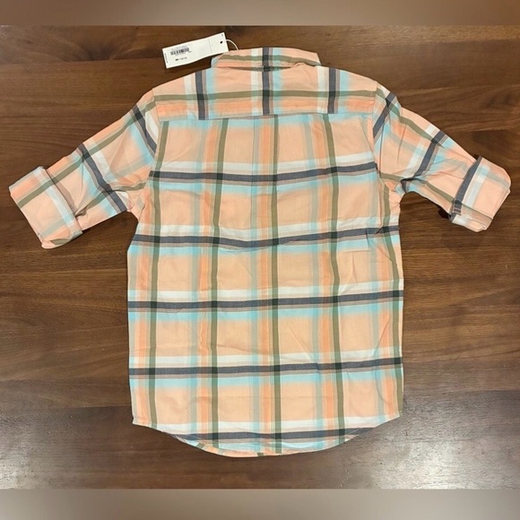 NWT- Janie and Jack Button-Down Kids Plaid Shirt - Peach Multi - Picture 3 of 4